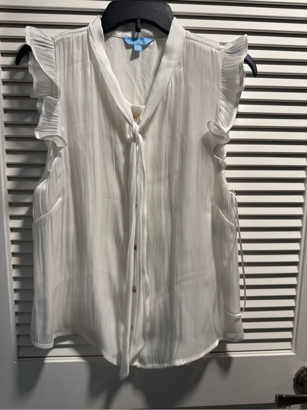 Draper James White Ruffle-Sleeve Tie-Neck Blouse
